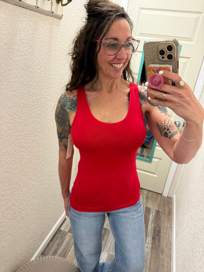 Built in Bra Reversible V or U neck Second Skin Tank - One Size