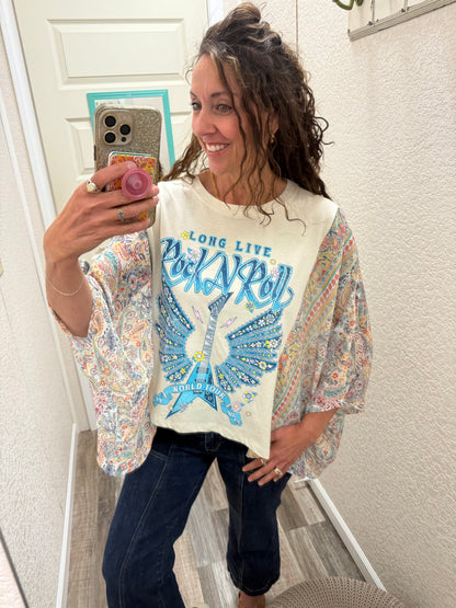 Rock N Roll  Graphic Boho Sheer Kaftan Top