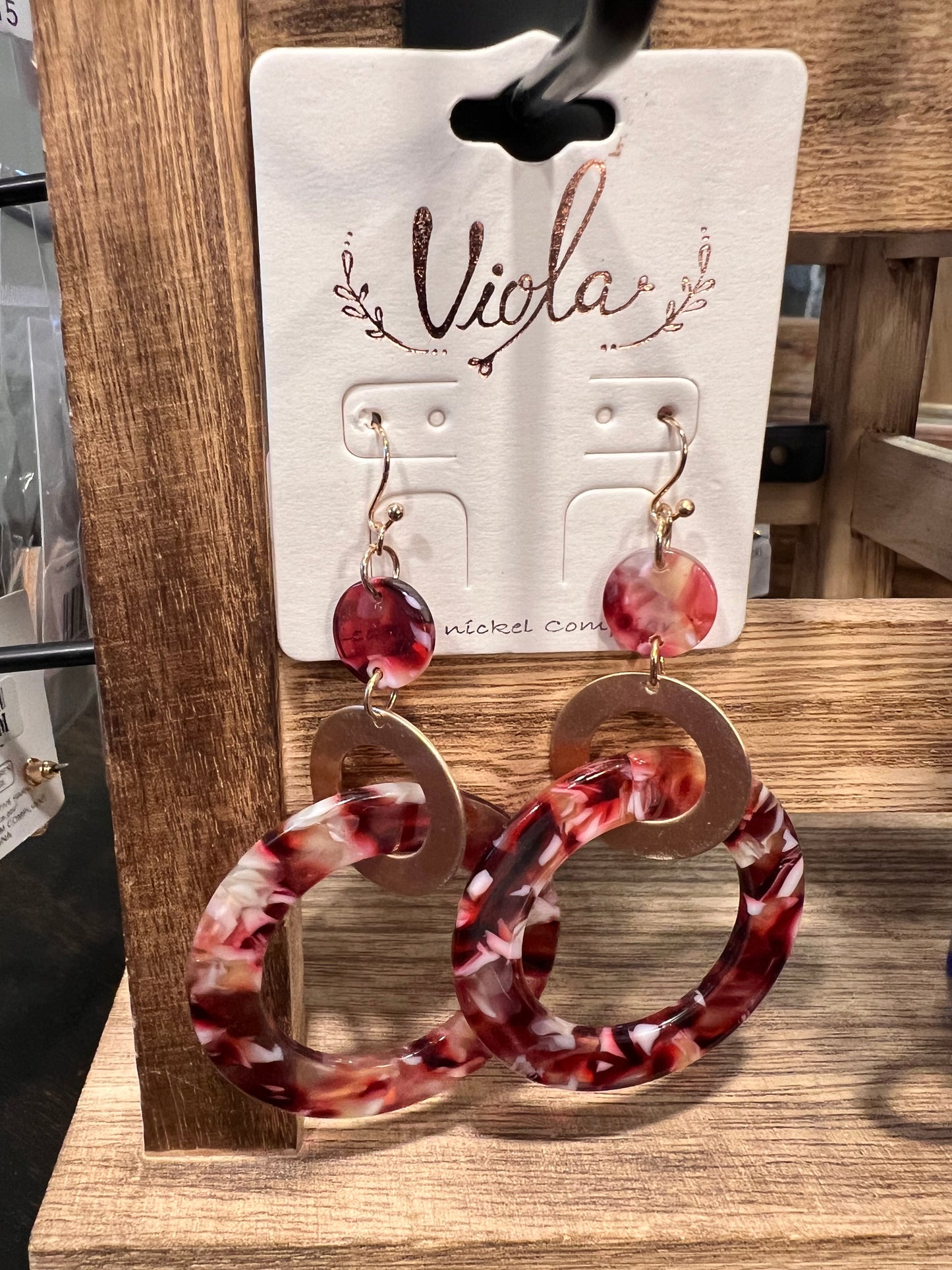 Red Marble circle drop Earrings