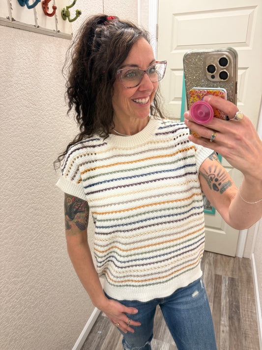 Hazel Crochet Striped Sweater