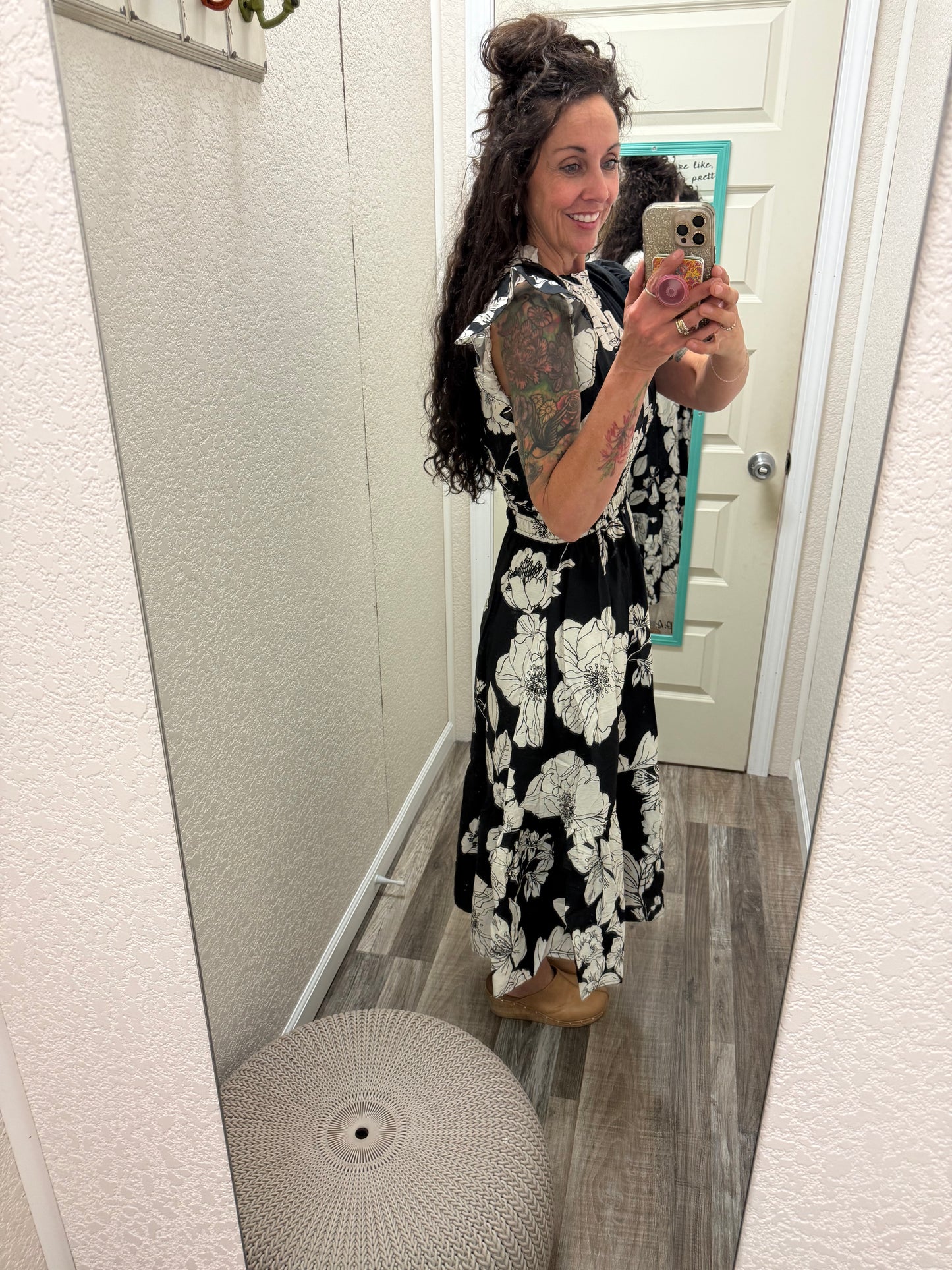 Annabelle Black Flutter Sleeve Dress: