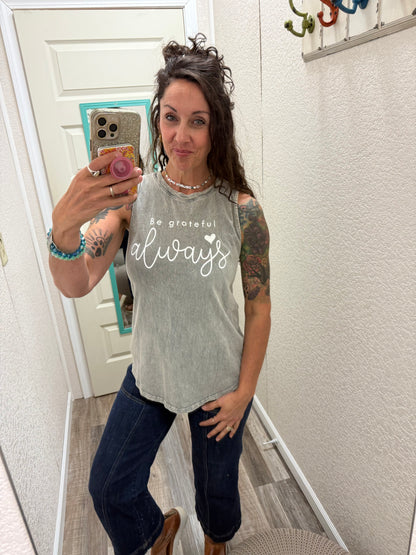 BE GARTEFUL GRAPHIC TANK TOP: Mineral Grey
