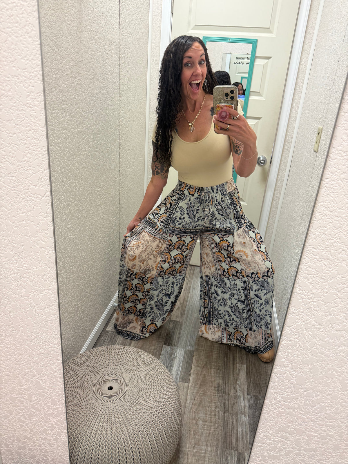 Jamaica PATCHWORK PRINT WIDE LEG PANTS WITH ELASTIC WAIST
