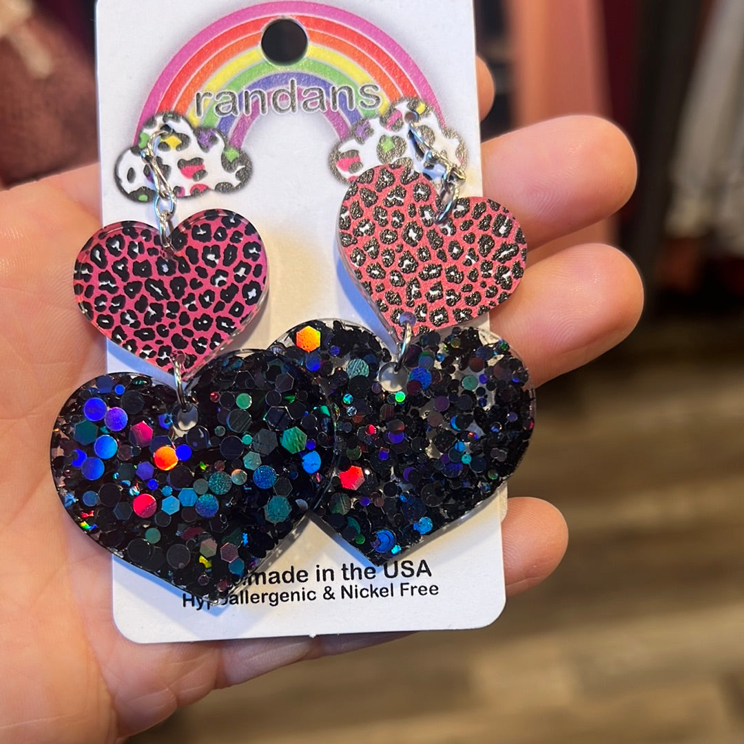 Earring Hearts (Pink Cheetah and Black)