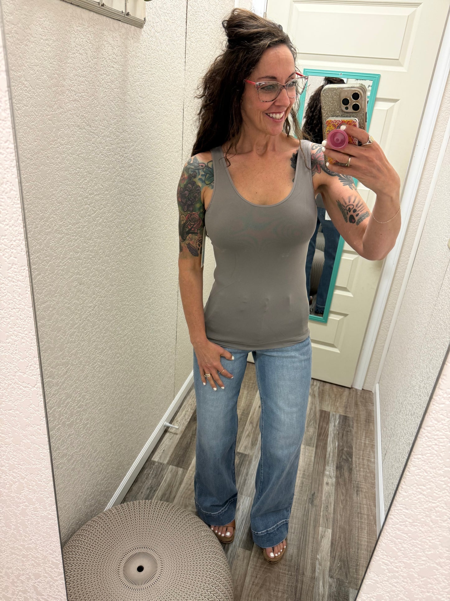 Built in Bra Reversible V or U neck Second Skin Tank - One Size