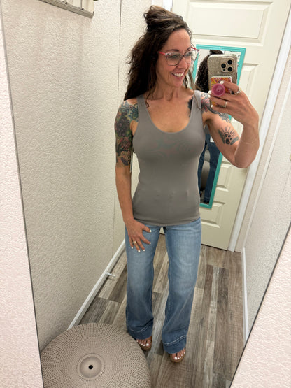 Built in Bra Reversible V or U neck Second Skin Tank - One Size