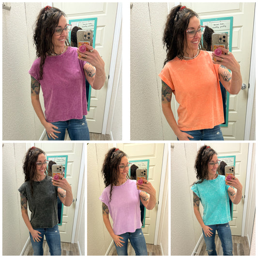 Harper Acid Wash Cuffed Tee
