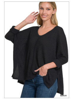 June - 3/4 Sleeve Jaquard Sweater Black