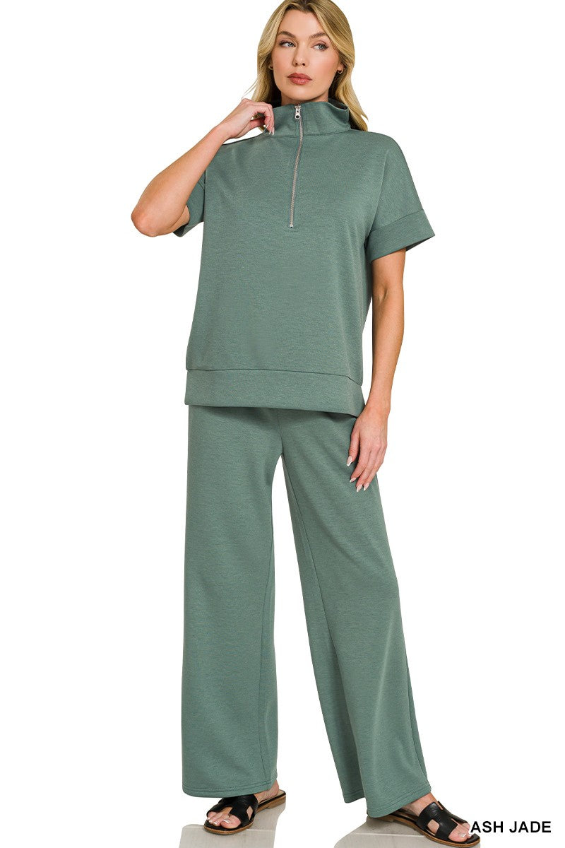 Sandie Scuba 1/2 Zip Short Sleeve Top