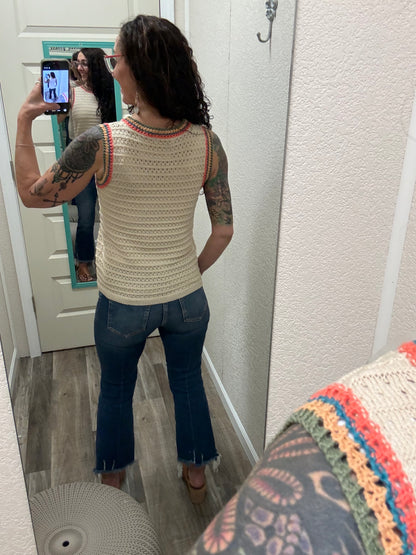 Marie MULTI COLOR TRIM CROCHET SLEEVELESS Top