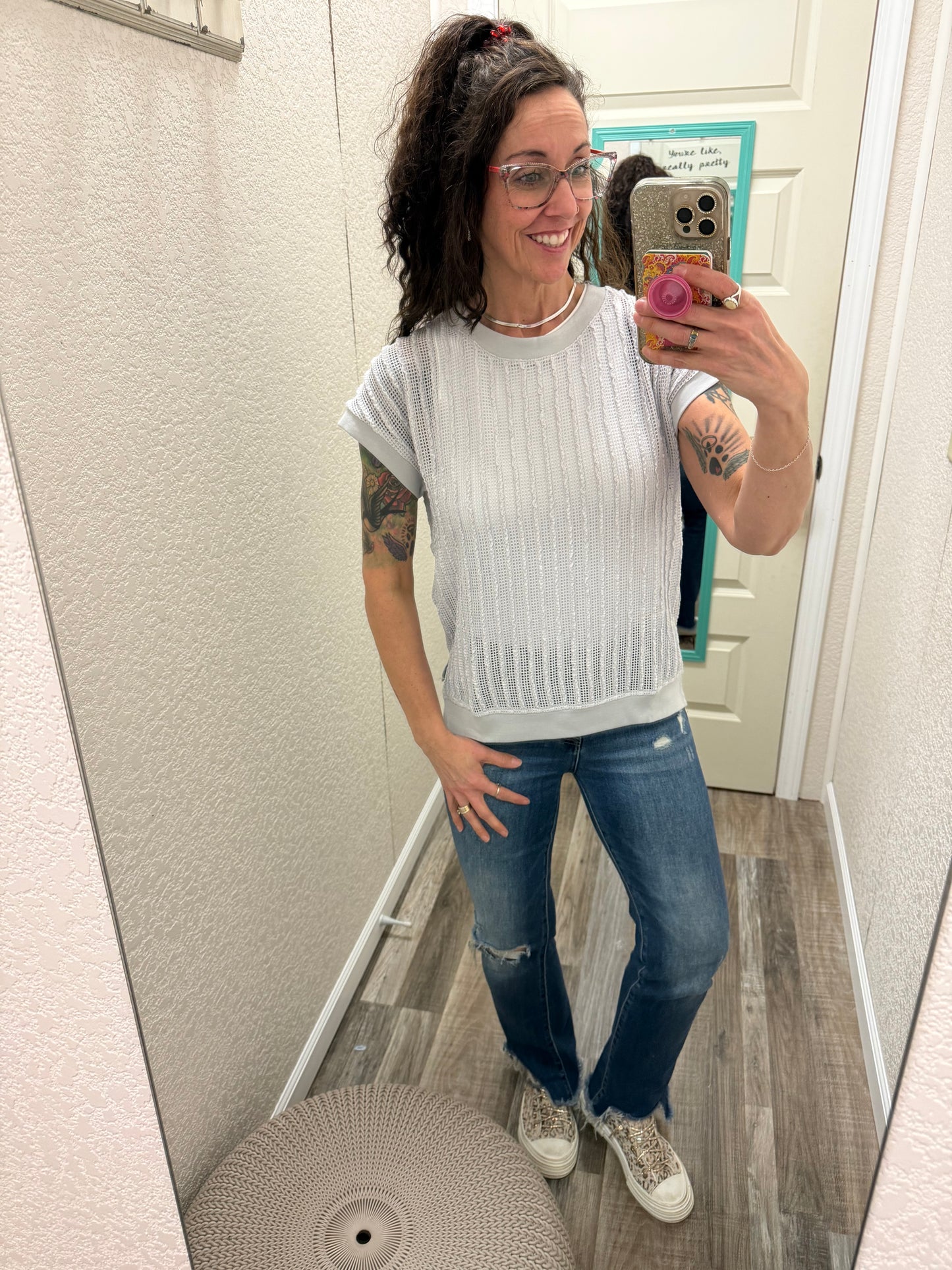 Verity Open Knit Short Sleeve Top