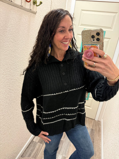 Brandi Button Up Knit Sweater with Contrast Stripes