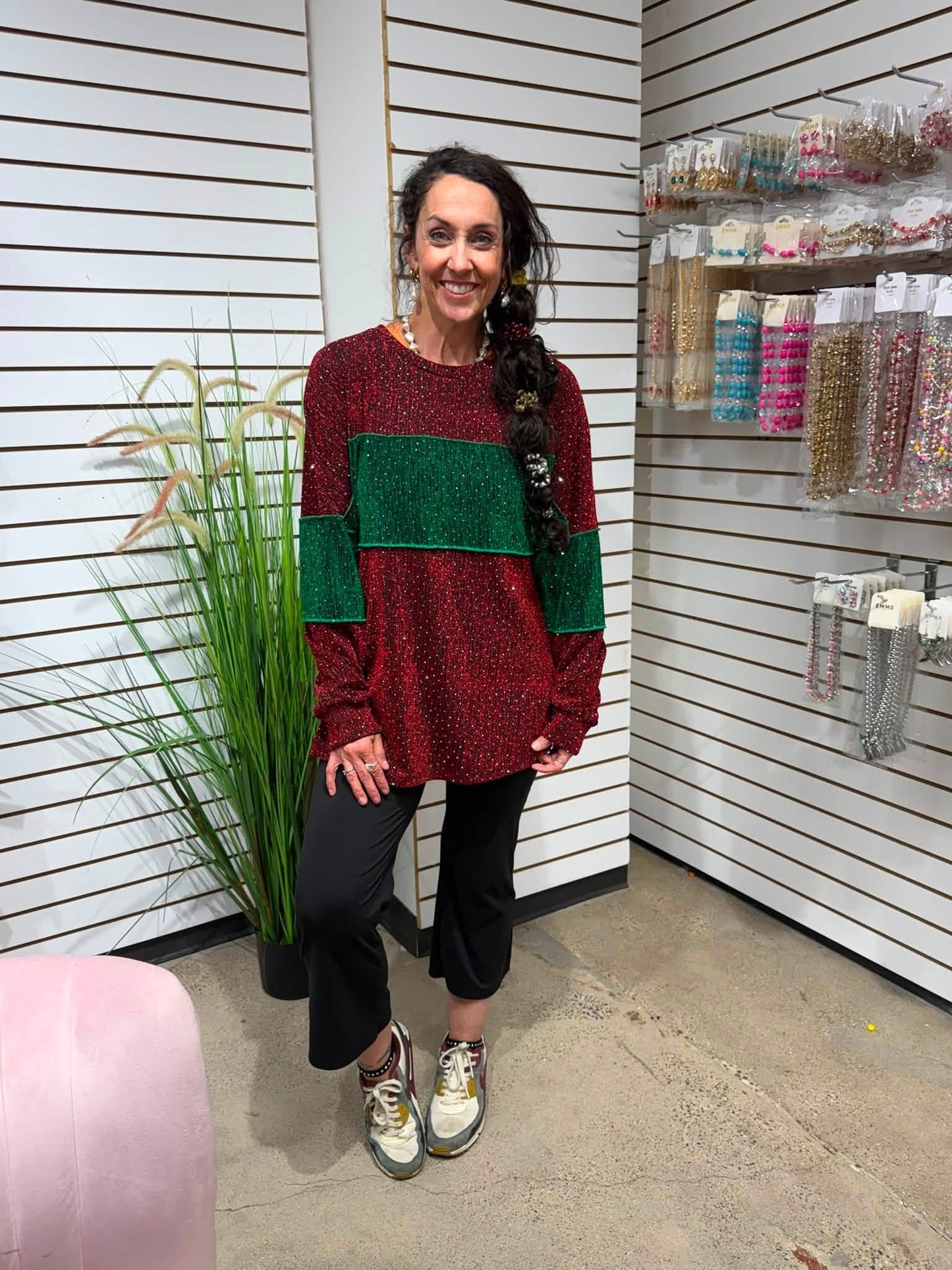 Shimmer Sparkle Color Block Holiday Top