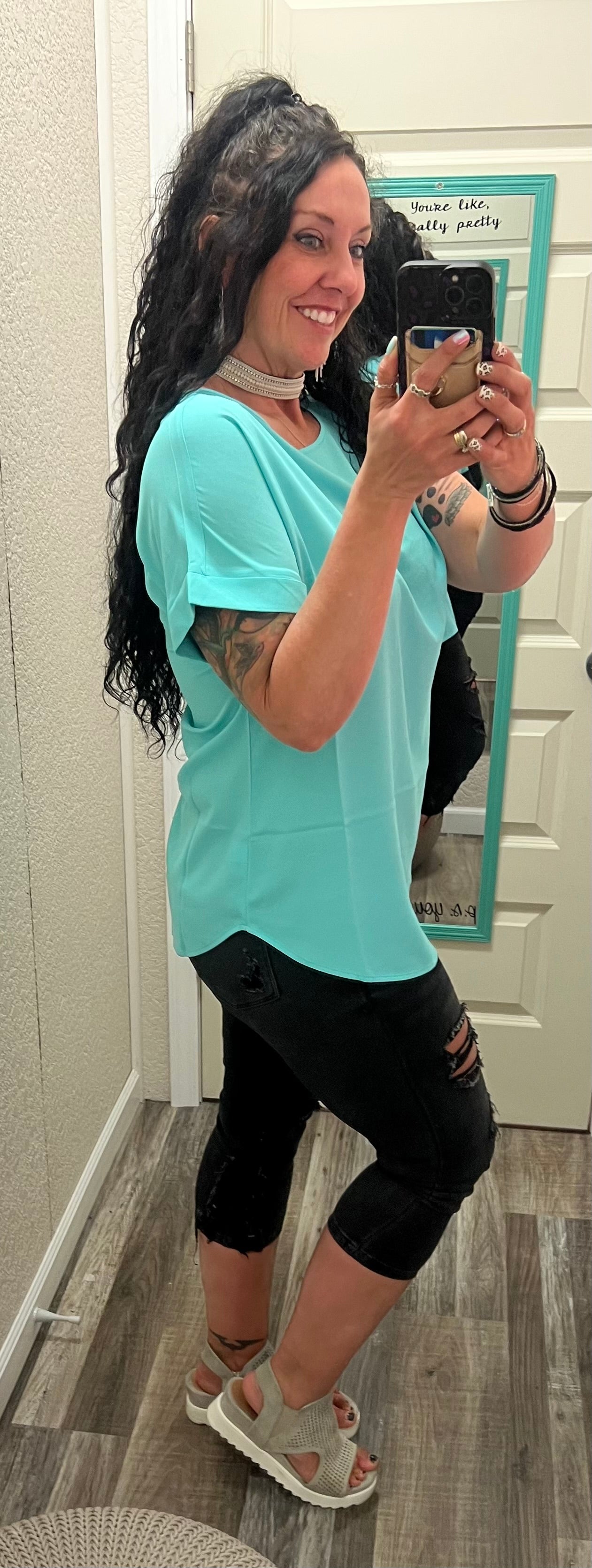 Bella - Mint - Dobby Sleeve Top