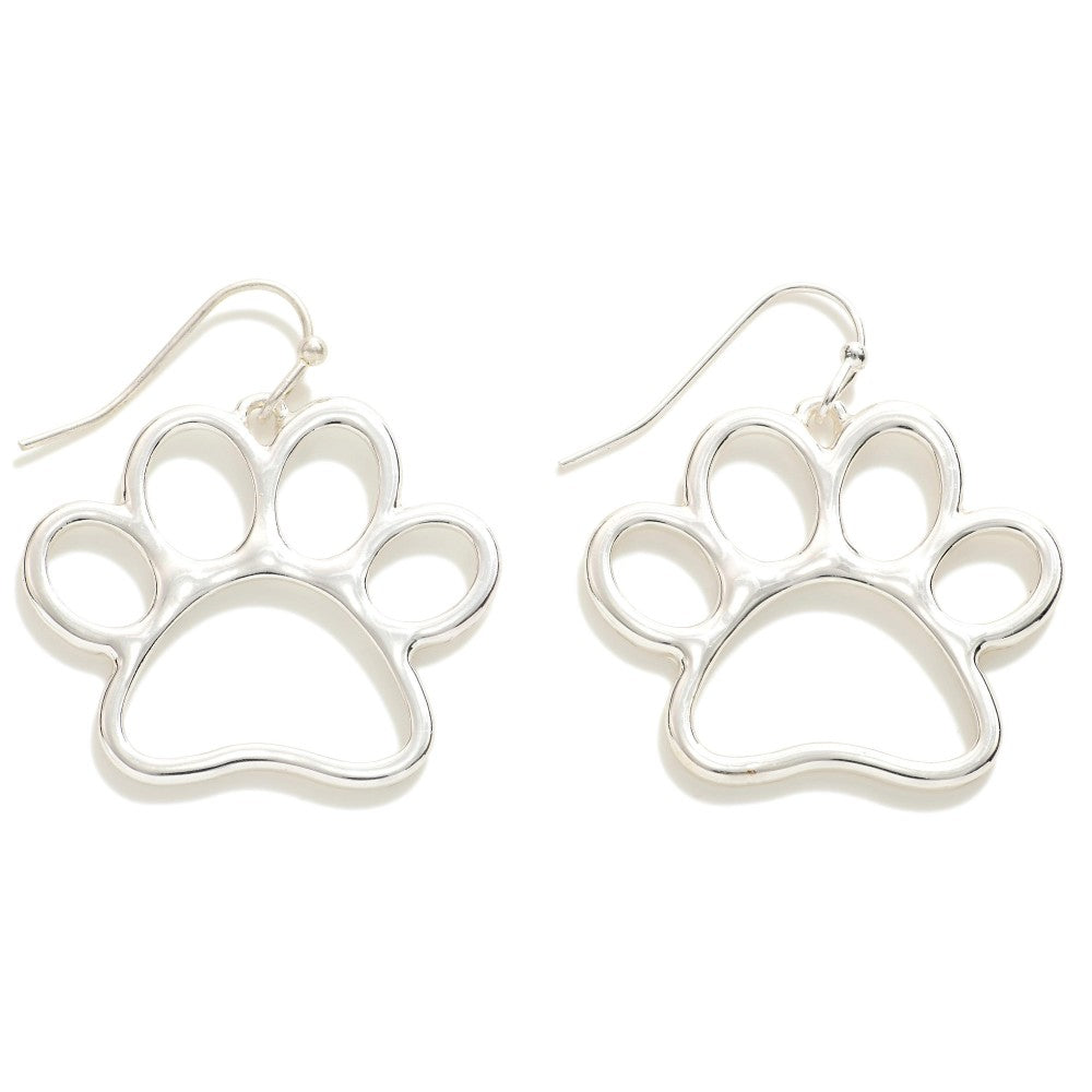 Silver Paw Print Dangle Earrings