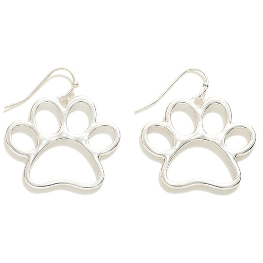 Silver Paw Print Dangle Earrings