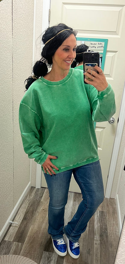 Kelly Green Luxe Corded Crew