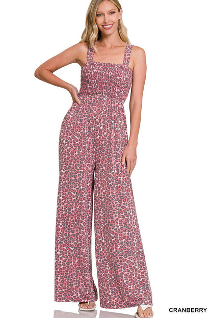 Lisa - Leopard Print Smocked Top Jumpsuit