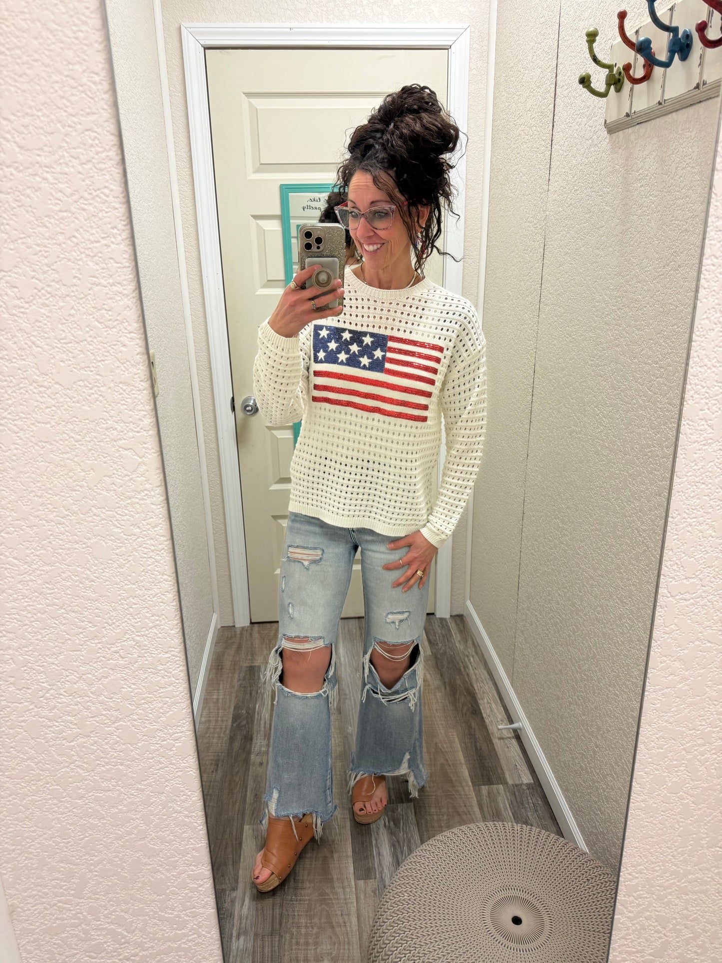 Patriotic Summer Open Knit Sweater