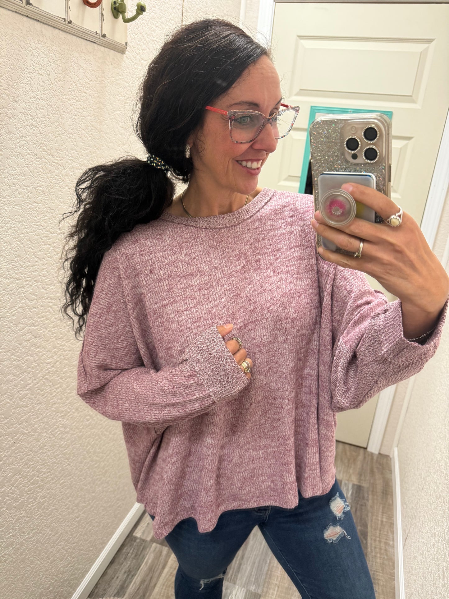 Hallie Oversized Long Sleeve Two Tone Solid Top