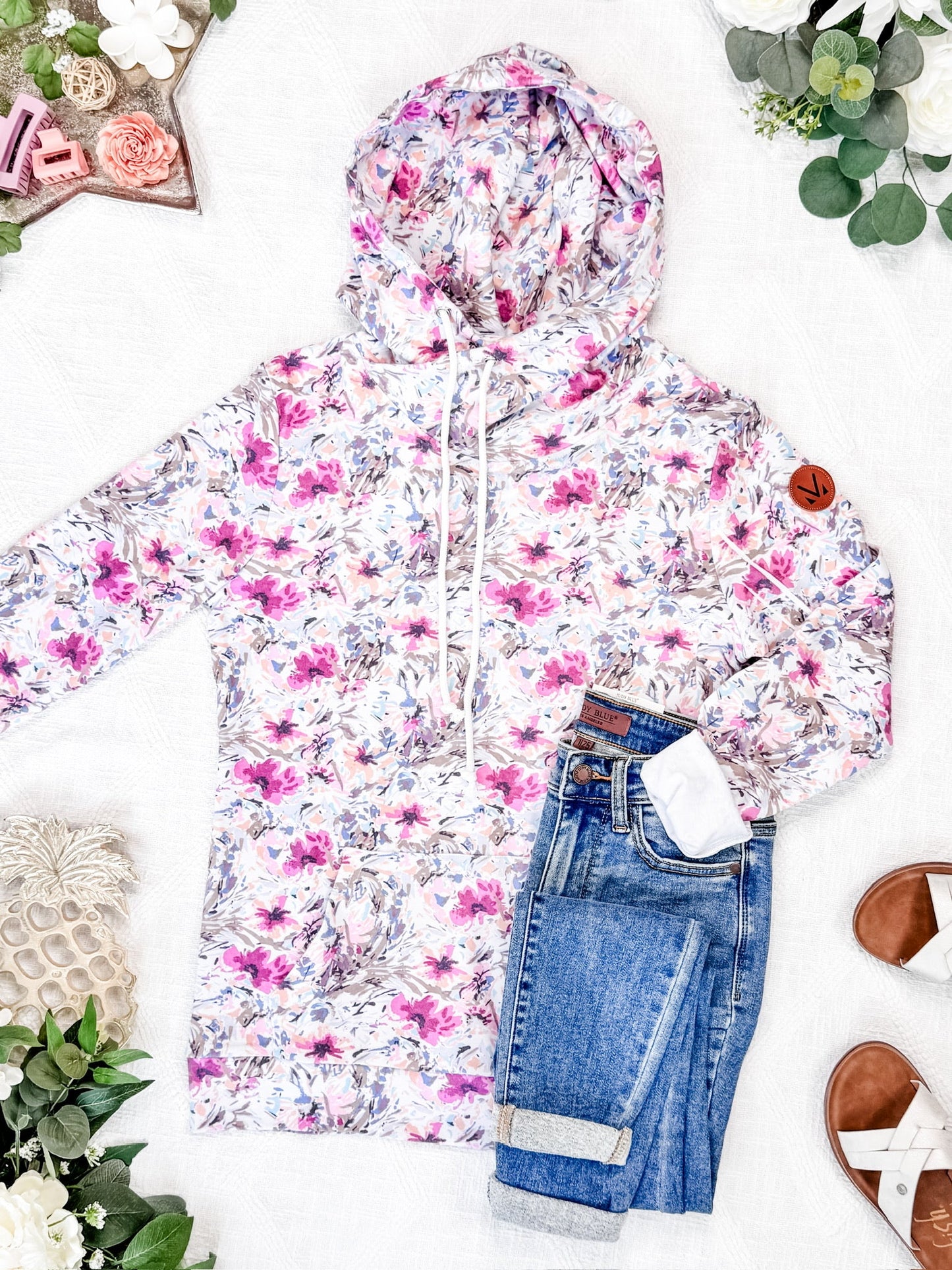 IN STOCK Ashley Hoodie - Pink and Periwinkle Abstract Floral