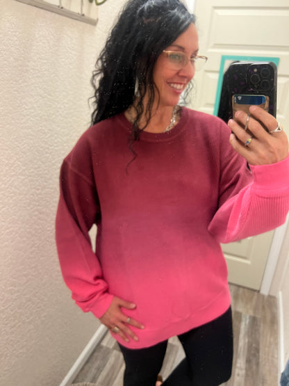 Miranda Maroon/Pink Ombré Cozy Corded Crew