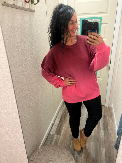 Miranda Maroon/Pink Ombré Cozy Corded Crew