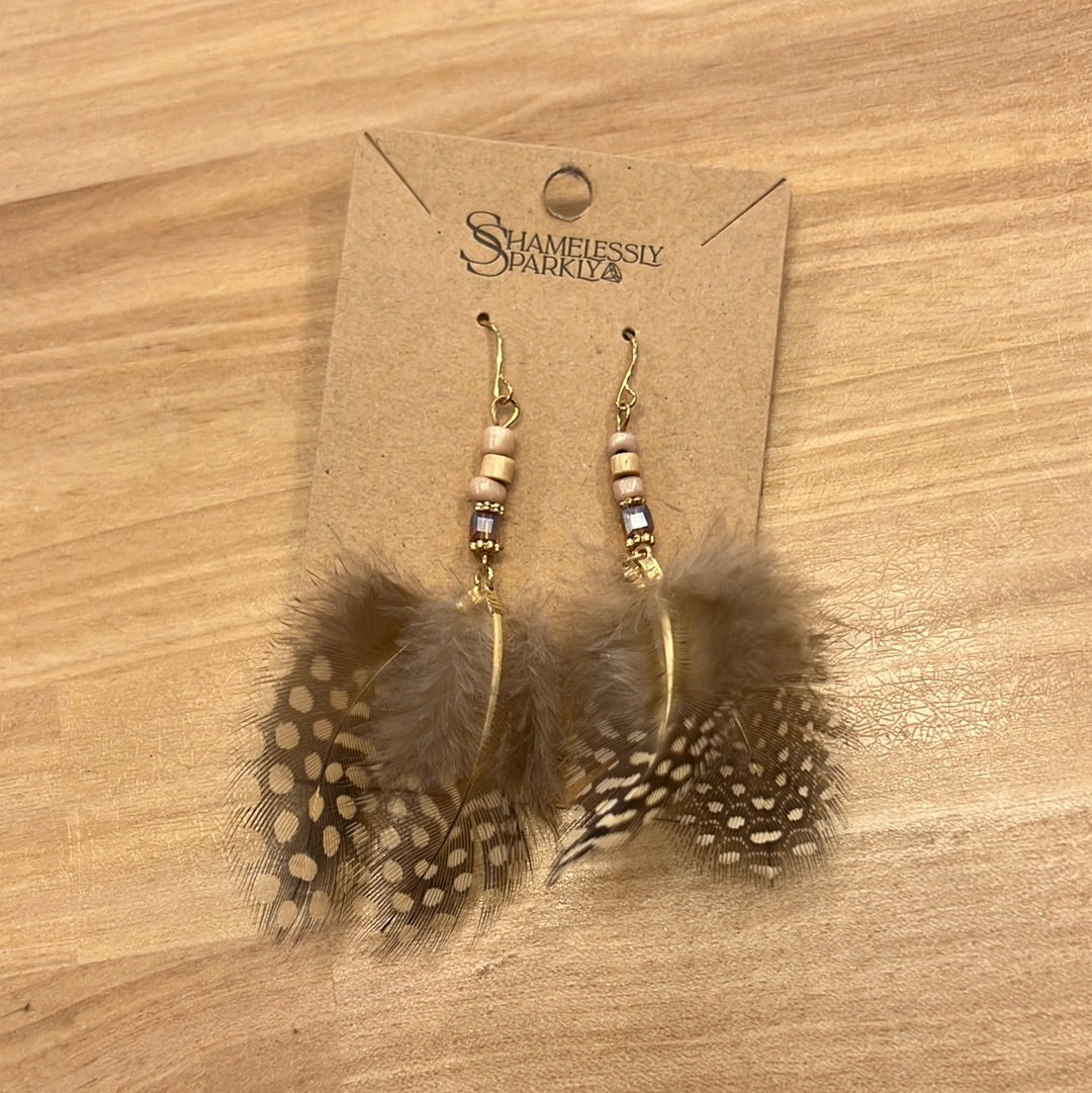Feather Drop Earrings (Khaki)