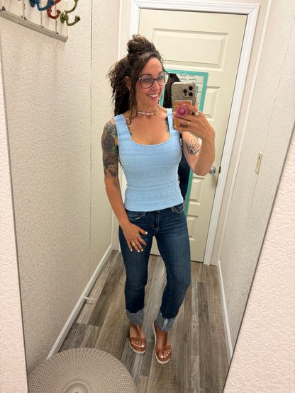 Trust Me Lace Textured Square Neck Tank Top With Built In Bra