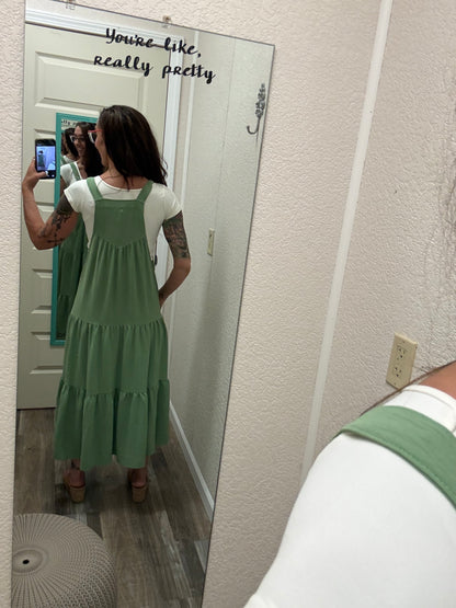Kierra Button Sling Tiered Midi Dress: Pear Green