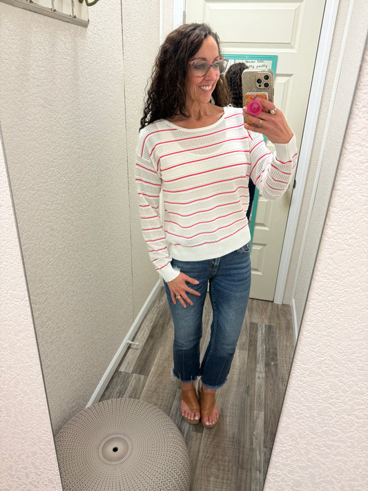 Seeing Stripes OPEN WEAVE POINTELLE STRIPED Top