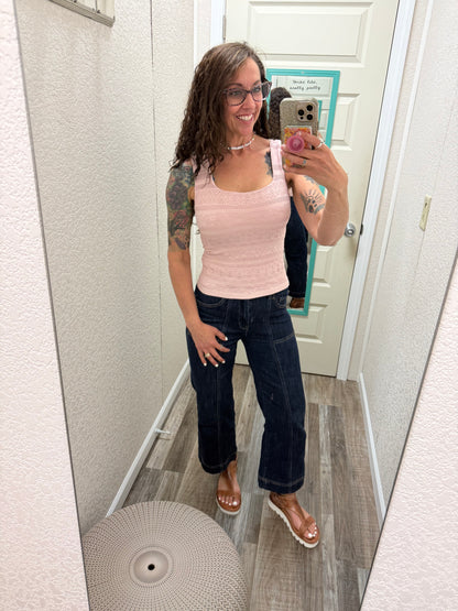 Trust Me Lace Textured Square Neck Tank Top With Built In Bra