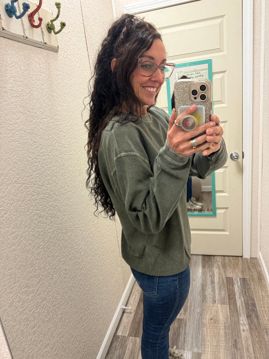 Hunter Green Luxe Corded Crew
