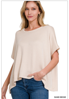 Bethany - Sand Beige - Ribbed Short Sleeve Top