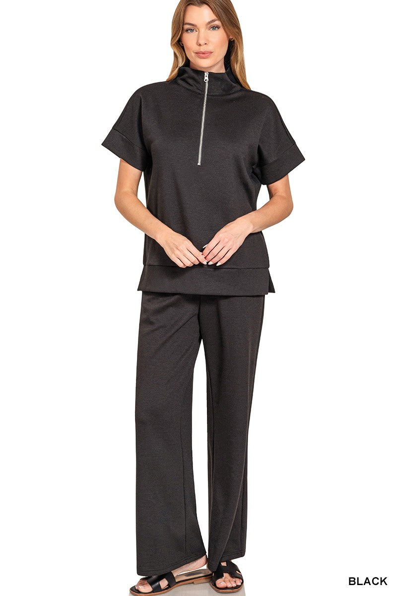 Sandie Scuba 1/2 Zip Short Sleeve Top
