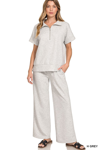 Sandie Scuba 1/2 Zip Short Sleeve Top