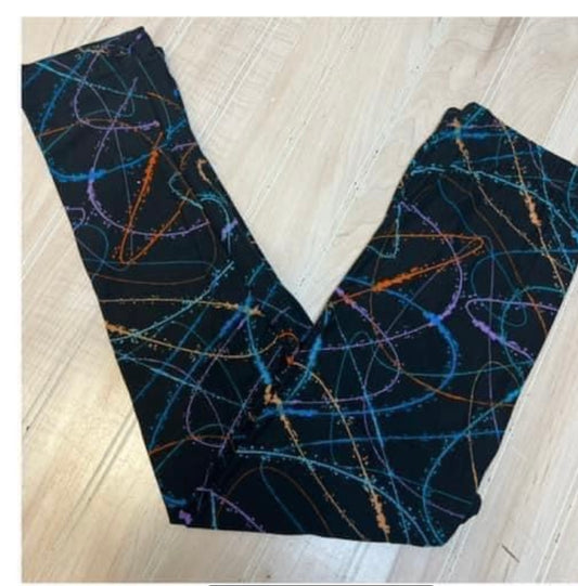 Kids Leggings (Black w Multicolor Swirl)