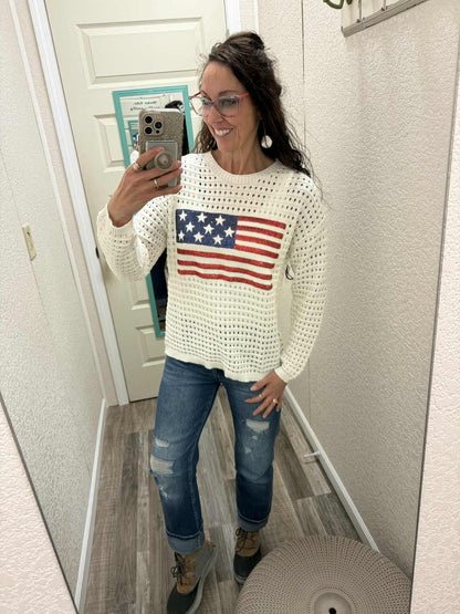 Patriotic Summer Open Knit Sweater
