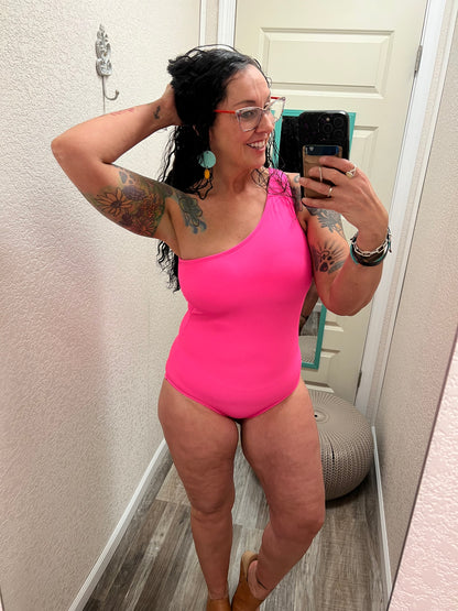 Beach Bound Ribbed One-Piece Swimsuit- Neon Pink Swimsuit