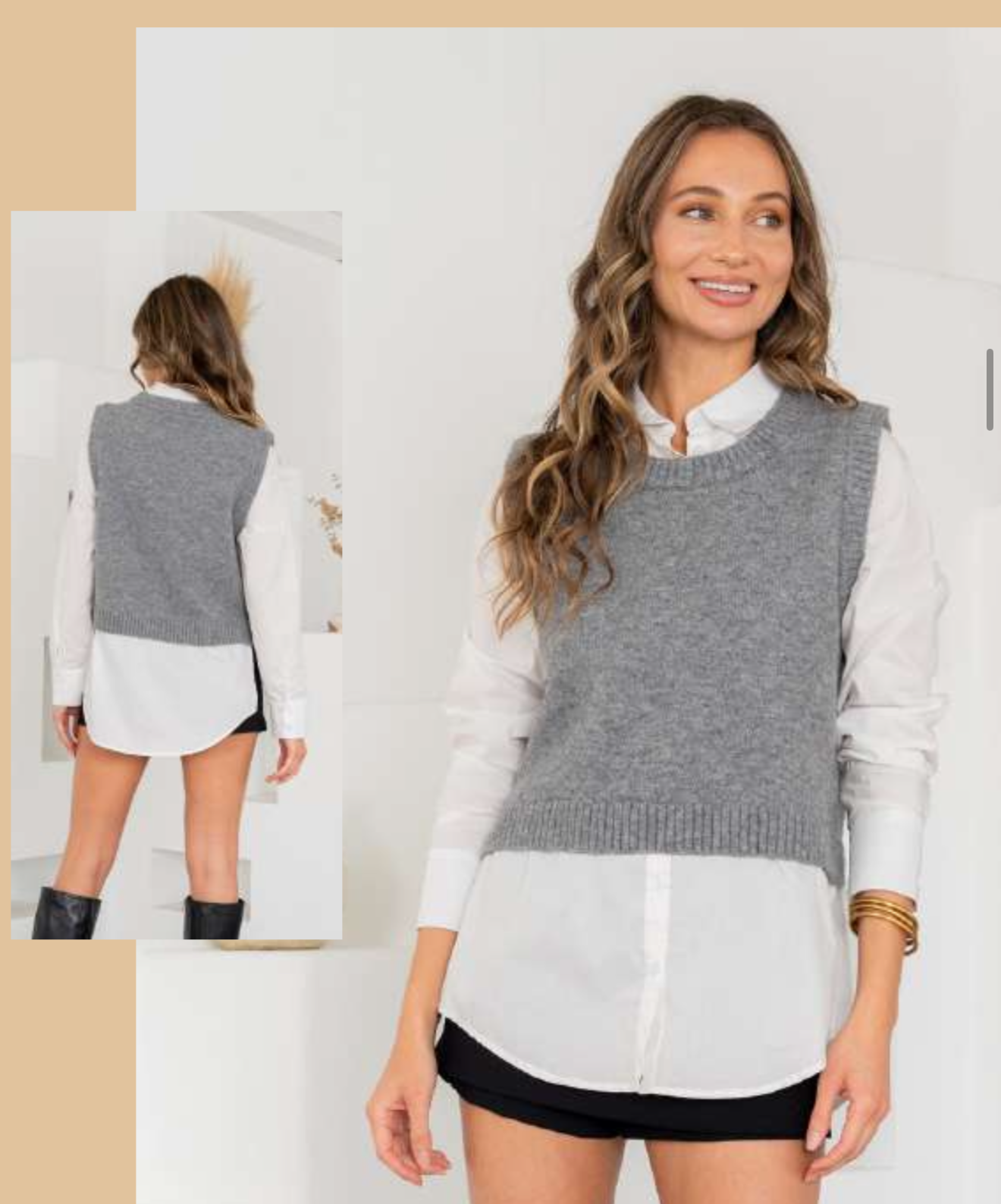 Cher Sweater Vest With Stretchy White Button Down Combo