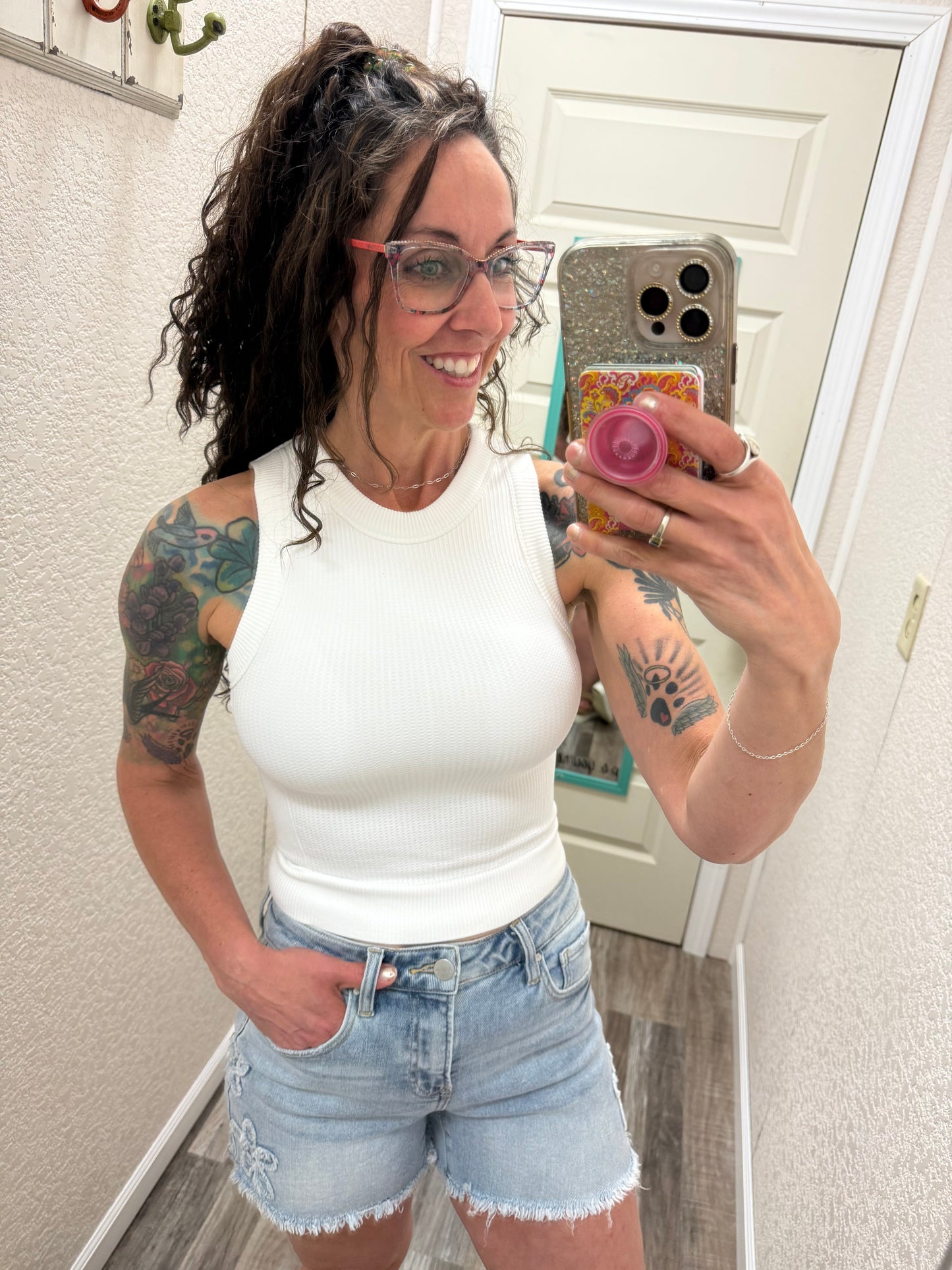 Snatched High Neck Built In Bra Crop Tank