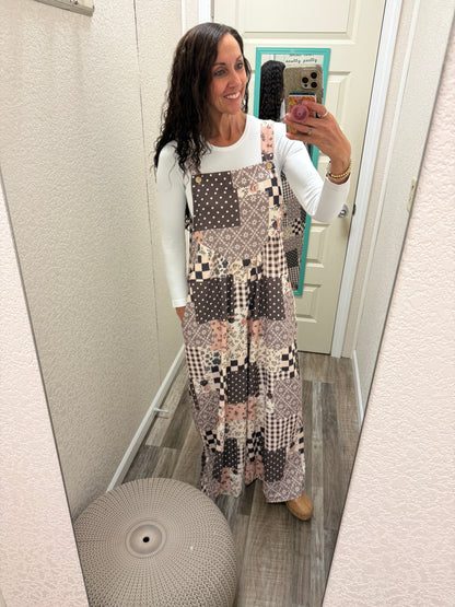 Floral Patchwork Wide Leg Overalls