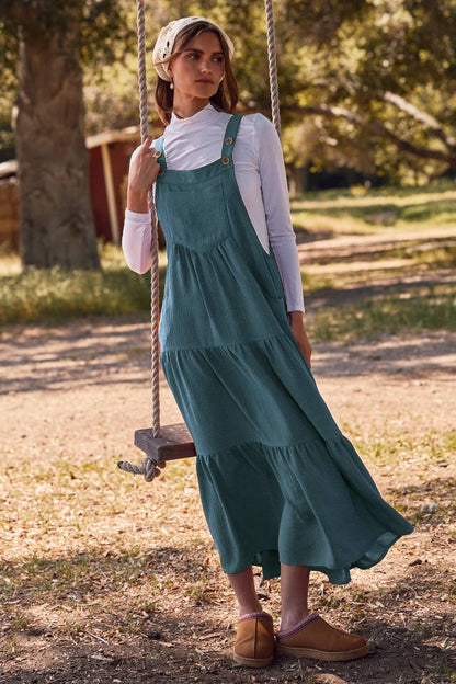 Kierra - Tiered Button Sling Midi Dress