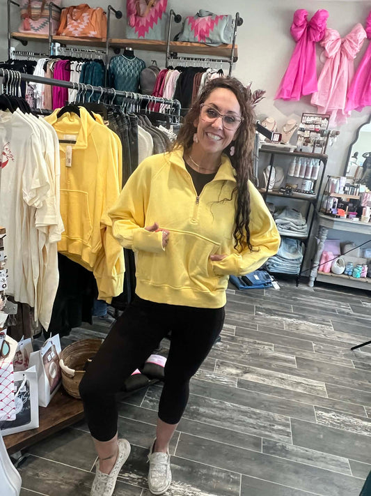 Thumbelina Yellow Quarter Zip Sweatshirt With Thumbholes