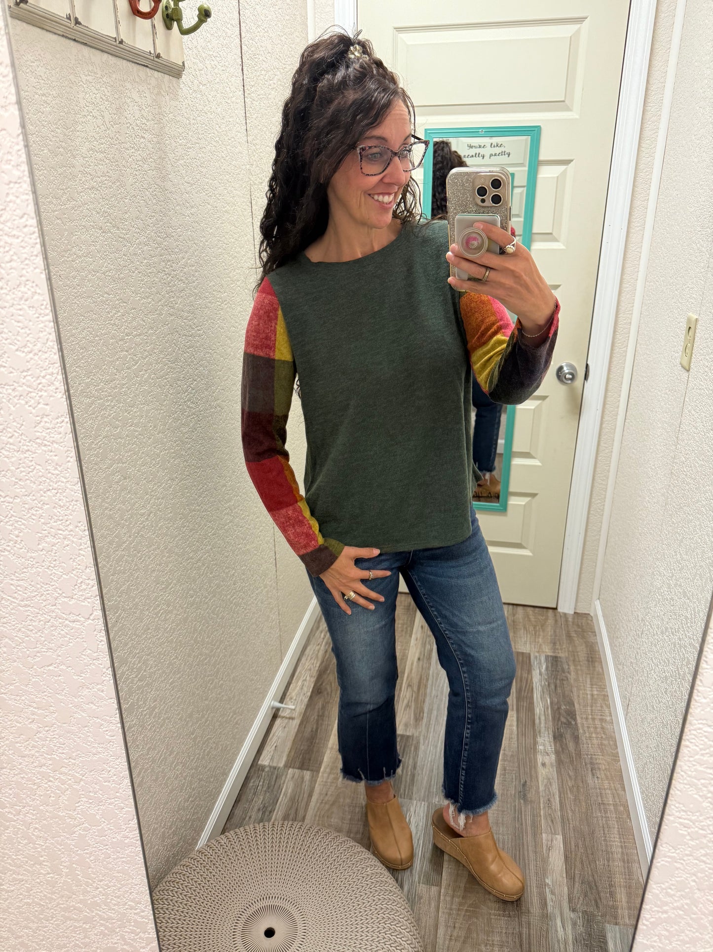 Aspen Color Block Plaid Longsleeve Top