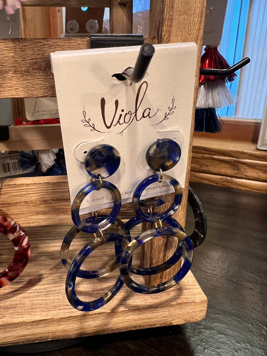 Blue Marble Circle Drop Earrings