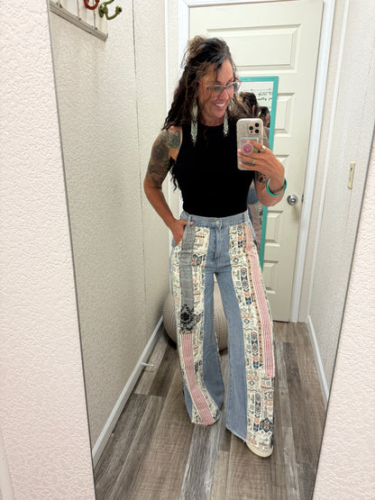 Deena Patchwork Flare Pants