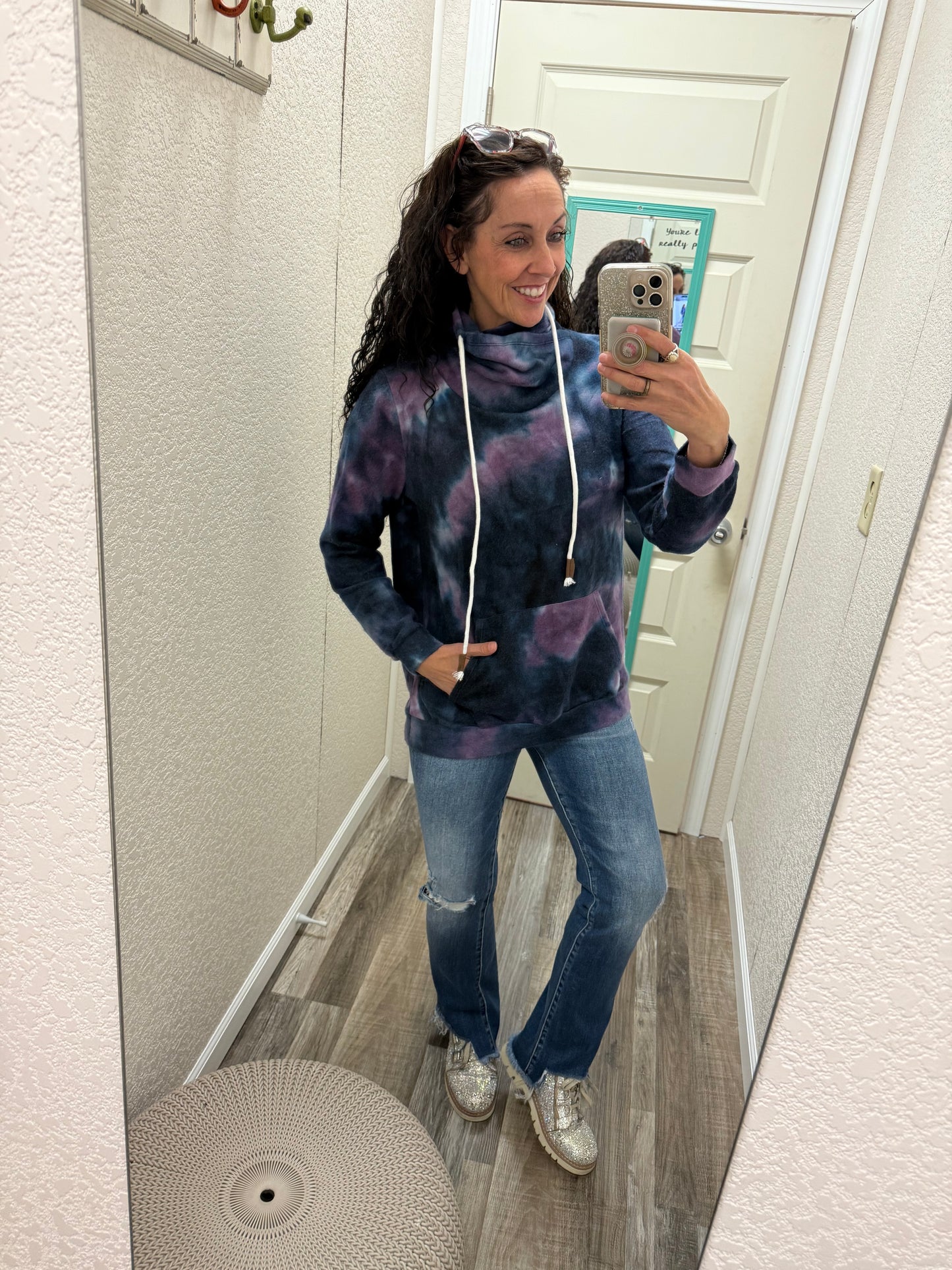 Sky Tie Dye Cowl Neck Sweatshirt
