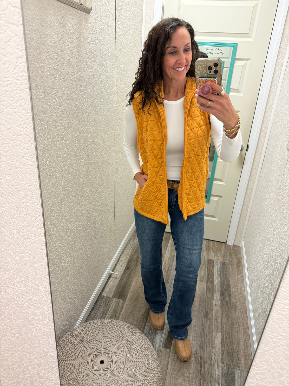 Heather Mustard Geometric Hooded Vest -
