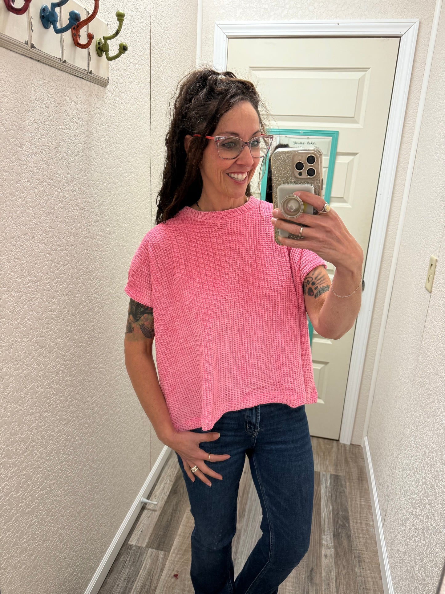 Sally Chenille Waffle Knit Cap Sleeve Top